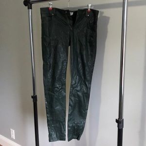 Pleather faux leather vegan pants. Hunter green.